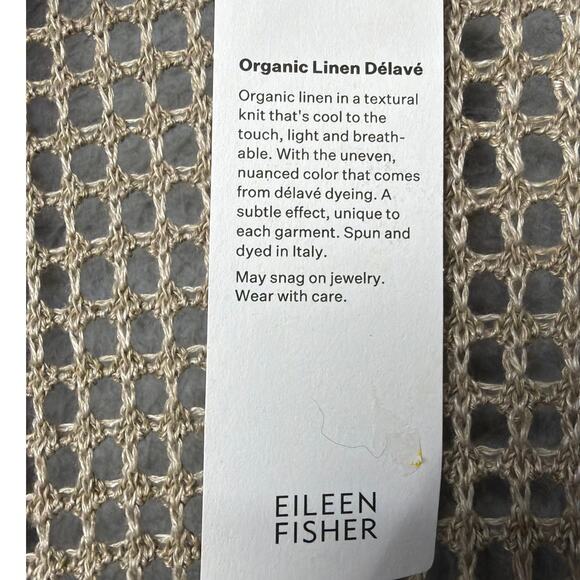 Eileen Fisher Organic Linen Délavé Long Cardigan Crochet Stitch Size L/XL NWT - Picture 6 of 9